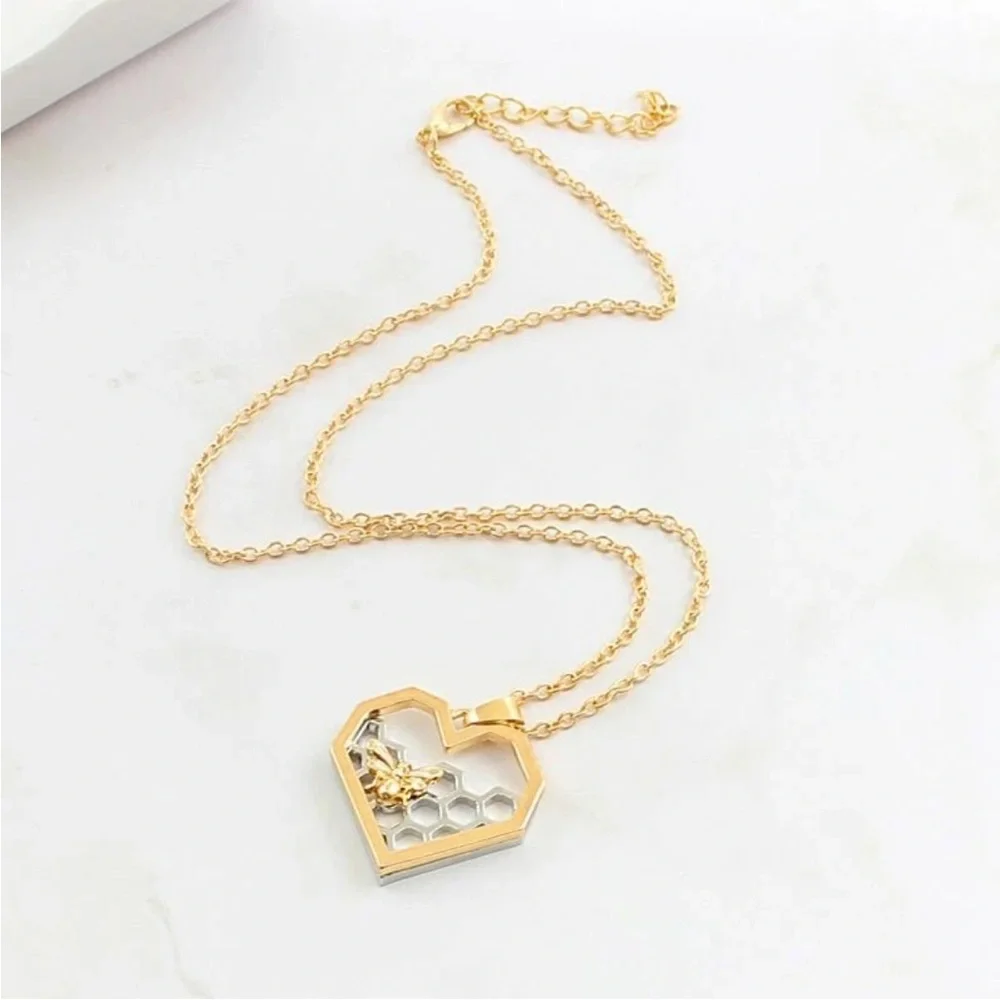 Heart with Bee & Honeycomb Necklace - Picture 9 of 9